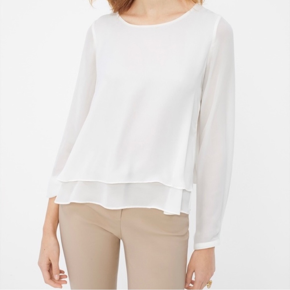 Women's White Layered Long-Sleeve Blouse